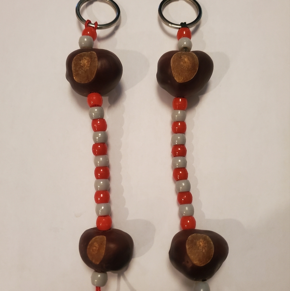 2 Ohio State Buckeye Keychains 🏈 Handmade! Real Buckeyes & Pony Beads!(Lot/2) ⭕